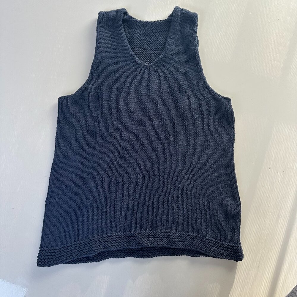 Handmade Blue Grey Knit V Neck Sleeveless Sweater Vest Top